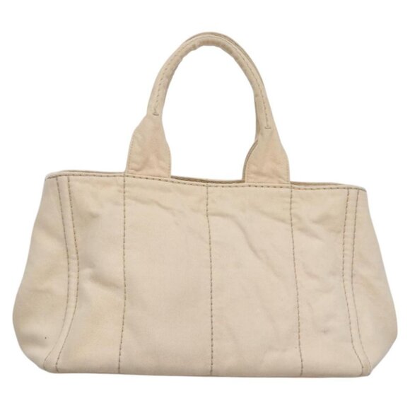 PRADA Canapa MM Hand Bag Canvas Beige Gold Auth bs23301 - Picture 2 of 16